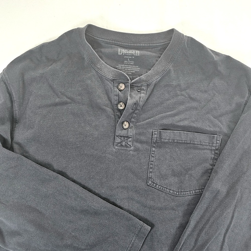 Duluth Trading Co Longtail T Henley Shirt Mens Lg Gray Long Sleeve Cotton Work